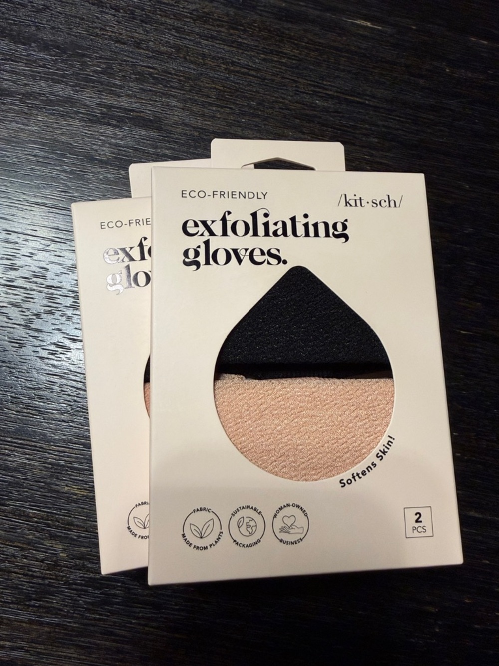 Kitsch Exfoliating Gloves - Black & Peach (2 boxes), 4 gloves